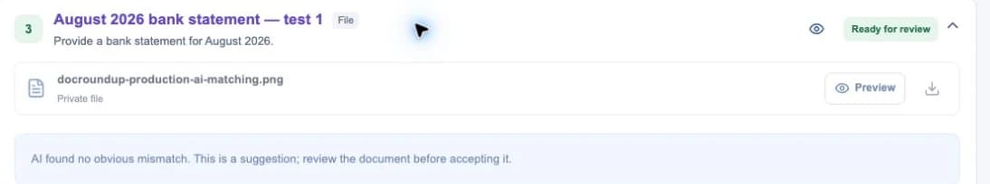 August bank statement with an AI suggestion that no obvious mismatch was found